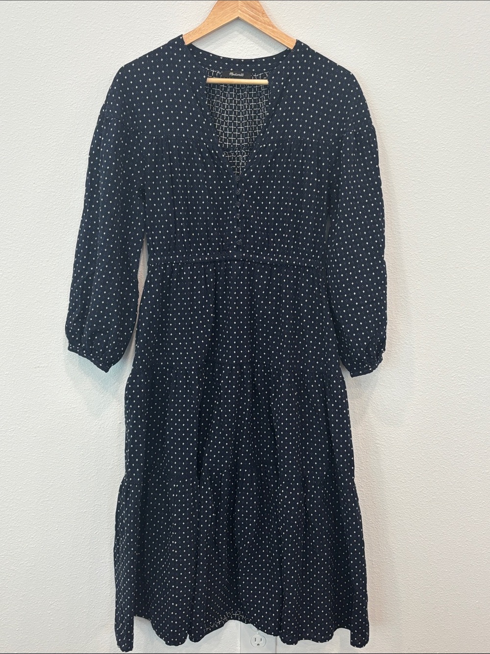 Madewell Navy Cotton Polka Dot Midi Peasant Dress Size M Cottagecore